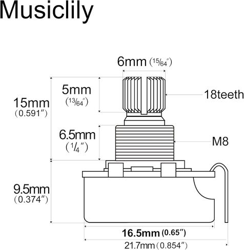 Musiclily Pro Brass Thread Mini Metric Sized Control Pots A25K Aduio Taper Potentiometers for Guitar (Set of 2) in Saudi Arabia
