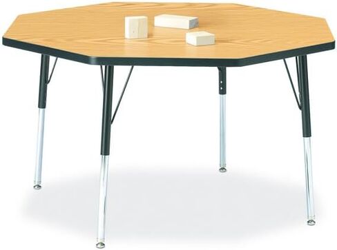 طاولة أنشطة Jonti-Craft Berries 6428JCA210 Octagon، الارتفاع (24 بوصة - 31 بوصة ارتفاع قابل للتعديل)، 48 بوصة × 48 بوصة، AOak/أسود/أسود in Kuwait