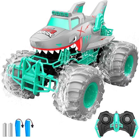 Waterproof Shark Remote Control Car, 1:16 Amphibious RC Cars 4WD All Terrain Off Road Monster Trucks Toys, RC Truck Toys for Kids 3-5 6-8 8-12 Year Old Boy Birthday Gift, Gray in Saudi Arabia