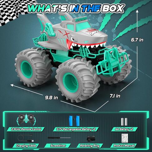 Waterproof Shark Remote Control Car, 1:16 Amphibious RC Cars 4WD All Terrain Off Road Monster Trucks Toys, RC Truck Toys for Kids 3-5 6-8 8-12 Year Old Boy Birthday Gift, Gray in Saudi Arabia