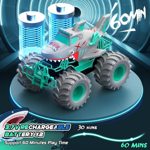 Waterproof Shark Remote Control Car, 1:16 Amphibious RC Cars 4WD All Terrain Off Road Monster Trucks Toys, RC Truck Toys for Kids 3-5 6-8 8-12 Year Old Boy Birthday Gift, Gray in Saudi Arabia