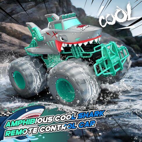 Waterproof Shark Remote Control Car, 1:16 Amphibious RC Cars 4WD All Terrain Off Road Monster Trucks Toys, RC Truck Toys for Kids 3-5 6-8 8-12 Year Old Boy Birthday Gift, Gray in Saudi Arabia