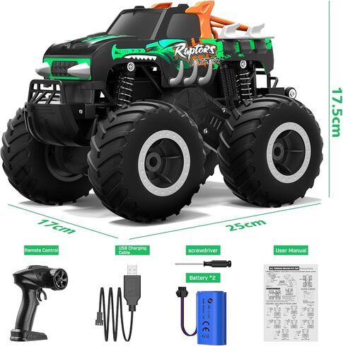 Remote Control Monster Truck Toys - 1:16 Waterproof All Terrain RC Car Fast Remote Control Car with Crashworthy Body, Electric Vehicle Kids Truck Toys for Boys and Girls,Age 6+,Green in Kuwait