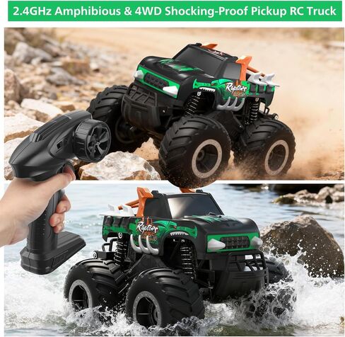 Remote Control Monster Truck Toys - 1:16 Waterproof All Terrain RC Car Fast Remote Control Car with Crashworthy Body, Electric Vehicle Kids Truck Toys for Boys and Girls,Age 6+,Green in Kuwait