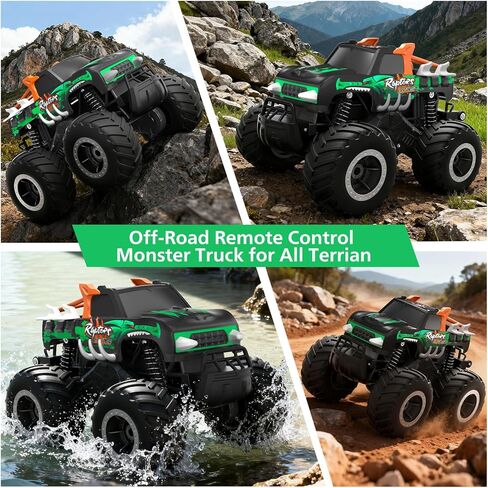 Remote Control Monster Truck Toys - 1:16 Waterproof All Terrain RC Car Fast Remote Control Car with Crashworthy Body, Electric Vehicle Kids Truck Toys for Boys and Girls,Age 6+,Green in Kuwait