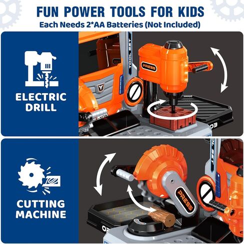 65 Pcs Kids Tool Set, 2-in-1 Kids Tool Box & Bench, Toddler Tool Set with Electric Drill and Power Miter Saw, Workbench for Boys Age 3 4 5 6 7 8 Year Old in Saudi Arabia