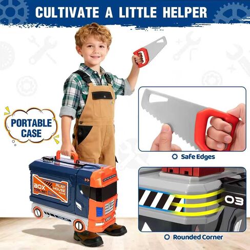 65 Pcs Kids Tool Set, 2-in-1 Kids Tool Box & Bench, Toddler Tool Set with Electric Drill and Power Miter Saw, Workbench for Boys Age 3 4 5 6 7 8 Year Old in Saudi Arabia