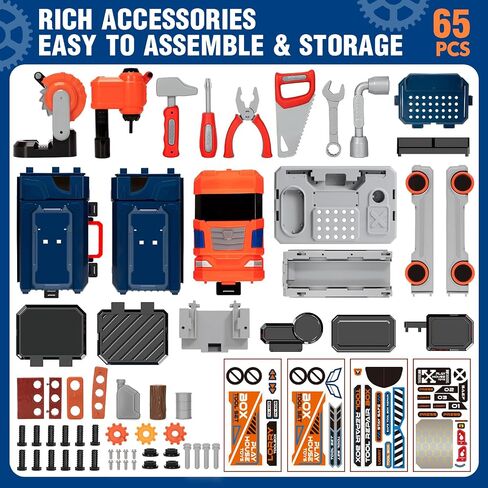 65 Pcs Kids Tool Set, 2-in-1 Kids Tool Box & Bench, Toddler Tool Set with Electric Drill and Power Miter Saw, Workbench for Boys Age 3 4 5 6 7 8 Year Old in Saudi Arabia