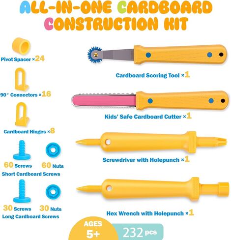 Zentara Cardboard Construction Toolbox Set with Wood Handle – 401PCS Complete Building Kit with Safe Cardboard Cutters for DIY Craft Item | STEM and STEAM Educational Toys for Boys and Girls Age 5+ in Saudi Arabia