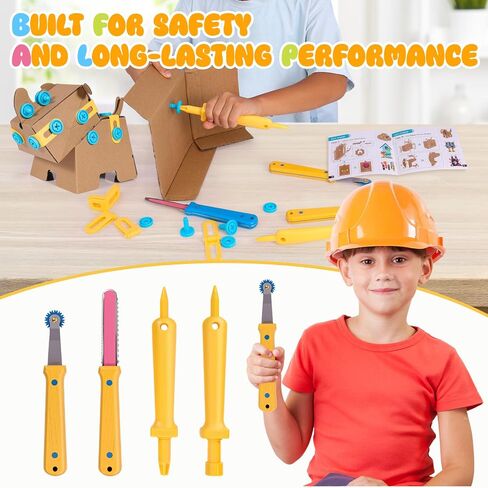 Zentara Cardboard Construction Toolbox Set with Wood Handle – 401PCS Complete Building Kit with Safe Cardboard Cutters for DIY Craft Item | STEM and STEAM Educational Toys for Boys and Girls Age 5+ in Saudi Arabia