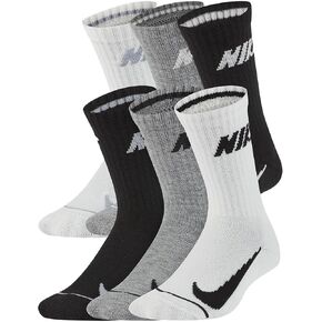 Nike Boys' Cushioned Crew Socks 6 Pack (US, Age, 2 Years, 5 Years, Black/White/Grey) in Saudi Arabia