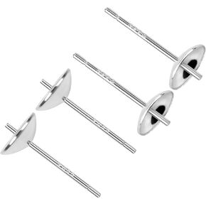 مجموعتان من أعمدة القرط من الفضة الإسترلينية S925 - أقراط لا تسبب الحساسية لصنع المجوهرات، أقراط ومسامير أقراط DIY، دبوس أذن 13 مم 6 مم وسادة نصف دائرية فارغة للؤلؤ والخرز، مستلزمات صناعة DIY in Kuwait