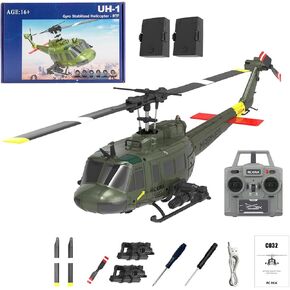 C032 UH-1 Huey RC مروحية للبالغين، مقياس 1/48 2.4G 6CH طائرة هليكوبتر عسكرية للتحكم عن بعد بدون طيار، رحلة حيلة ثلاثية الأبعاد وطائرة RC عالية الدقة للمبتدئين (فم القرش (3 بطاريات)) in Kuwait