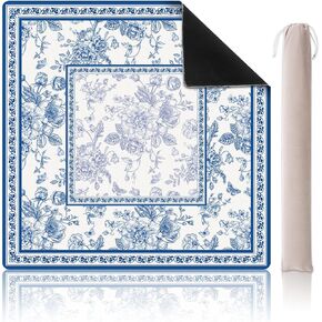 حصيرة ماهجونغ الصينية مع حقيبة حمل مقاس 31.5 بوصة × 31.5 بوصة، حصيرة طاولة على شكل زهرة زرقاء، غطاء طاولة ألعاب غير قابل للانزلاق من الأزهار لألعاب لوحة البطاقات والبلاط in Kuwait