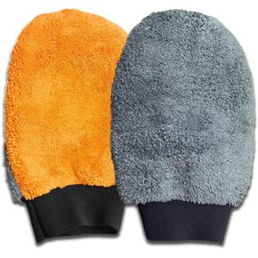 2PCS Car Wash Mitt, Coral Fleece Microfiber Dusting Mitt with Thumb, No Scratch No Lint Cleaning Glove with Elastic Wrist Cuff, Reusable Car Washing and Detailing Supplies (Thumb) in Kuwait