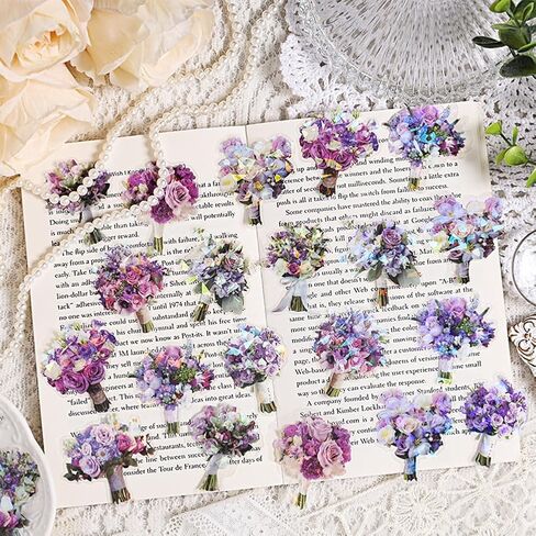 MAFELOE 30 Pieces PET Scrapbook Stickers of Bouquets Theme, Aesthetic Deco Supplies for Junk Bullet Journaling Card Making Daily Planner-Purple (D-Y4-AYSQ) in Saudi Arabia
