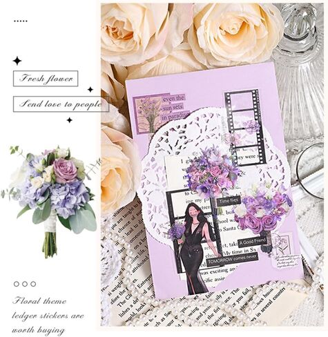 MAFELOE 30 Pieces PET Scrapbook Stickers of Bouquets Theme, Aesthetic Deco Supplies for Junk Bullet Journaling Card Making Daily Planner-Purple (D-Y4-AYSQ) in Saudi Arabia