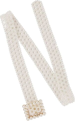 CHIC DIARY Women Bridal Pearl Belt White Beaded Crystal Rhinestone Retro Waist Belt for Wedding Dress in Kuwait
