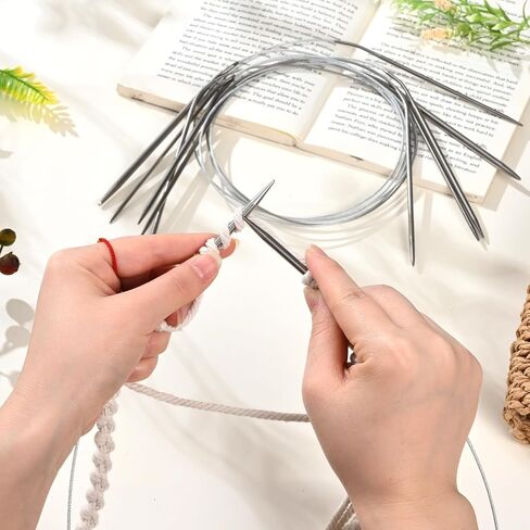 6 Pieces Circular Knitting Needles Set, 6/7/8/9/10/11 mm Stainless Steel Double Round Pointed Knitting Needles for Blankets Sweater Shawl Scarf Beginners in Saudi Arabia