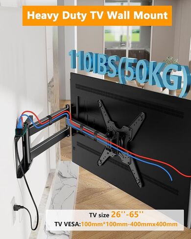 WHYFONE 48'' Extension Long Arm TV Wall Mount Heavy Duty, Portrait TV Mount Vertical,Full Motion TV Bracket Swivel Tilt Level,26''-60''TV, VESA 400x400mm,16''Wood Stud/Concrete/Brick Wall in Kuwait