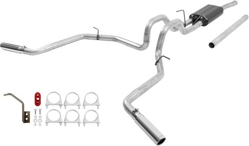 طقم عادم Flowmaster 17472 Force II Cat-Back مزدوج 2.5 بوصة من الفولاذ الألومنيوم 3 بوصة مصقول 304 أطراف من الفولاذ المقاوم للصدأ متوافقة مع شاحنة Ford F-150 1998-2003 مع محرك 4.6 لتر أو 5.4 لتر in Saudi Arabia