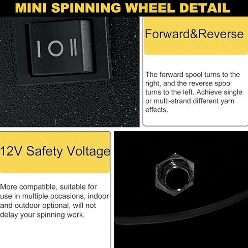 عجلة دوارة كهربائية منزلية صغيرة، 800 دورة في الدقيقة، لفافة غزل الصوف للكلاب والقطط، لف ألياف الصوف للأمام والخلف، ماكينة لف غزل 4oz/120 جم باللون الأسود in Kuwait