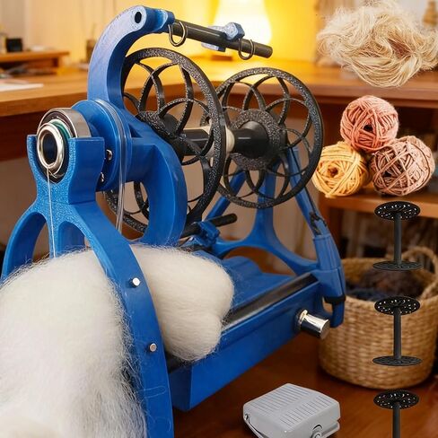 Automatic Electric Spinning Wheel with Foot Pedal/3 Spools,12v Yarn Spinning Wheel,120g Capacity, 800rpm Maximum Speed,Portable Yarn Maker for Beginners & Experts,Yarn Weaving Grey in Saudi Arabia