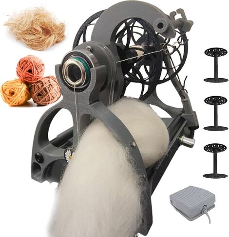 Automatic Electric Spinning Wheel with Foot Pedal/3 Spools,12v Yarn Spinning Wheel,120g Capacity, 800rpm Maximum Speed,Portable Yarn Maker for Beginners & Experts,Yarn Weaving Grey in Saudi Arabia