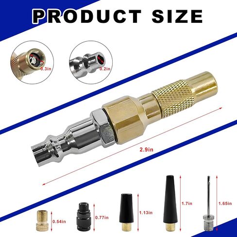 7PCS Heavy Duty Brass Air Nozzle with Quick Connector, Screw On Tire Inflator Chuck Air Needle w/Adapters, No Break Ball Needle Twist-on Chucks for Tire Inflator Gauge Compressor in Saudi Arabia