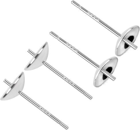 مجموعتان من أعمدة القرط من الفضة الإسترلينية S925 - أقراط لا تسبب الحساسية لصنع المجوهرات، أقراط ومسامير أقراط DIY، دبوس أذن 13 مم 6 مم وسادة نصف دائرية فارغة للؤلؤ والخرز، مستلزمات صناعة DIY in Kuwait