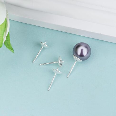 مجموعتان من أعمدة القرط من الفضة الإسترلينية S925 - أقراط لا تسبب الحساسية لصنع المجوهرات، أقراط ومسامير أقراط DIY، دبوس أذن 13 مم 6 مم وسادة نصف دائرية فارغة للؤلؤ والخرز، مستلزمات صناعة DIY in Kuwait