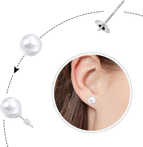 مجموعتان من أعمدة القرط من الفضة الإسترلينية S925 - أقراط لا تسبب الحساسية لصنع المجوهرات، أقراط ومسامير أقراط DIY، دبوس أذن 13 مم 6 مم وسادة نصف دائرية فارغة للؤلؤ والخرز، مستلزمات صناعة DIY in Kuwait