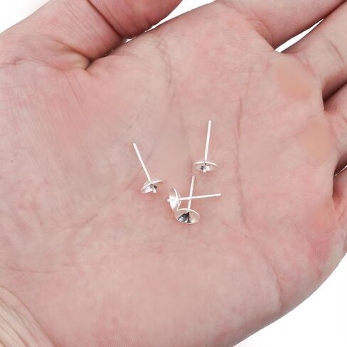 مجموعتان من أعمدة القرط من الفضة الإسترلينية S925 - أقراط لا تسبب الحساسية لصنع المجوهرات، أقراط ومسامير أقراط DIY، دبوس أذن 13 مم 6 مم وسادة نصف دائرية فارغة للؤلؤ والخرز، مستلزمات صناعة DIY in Kuwait