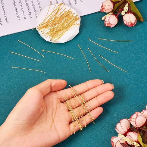 100 Pcs Golden Plated Brass Ball Head Pins 24 Gauge 50mm Long Metal Wire Earring Round End Head Pins for DIY Beading Supplies Earrings Necklace Bracelet Craft Jewelry Making in Saudi Arabia