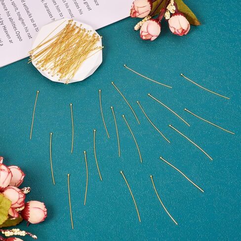 100 Pcs Golden Plated Brass Ball Head Pins 24 Gauge 50mm Long Metal Wire Earring Round End Head Pins for DIY Beading Supplies Earrings Necklace Bracelet Craft Jewelry Making in Saudi Arabia