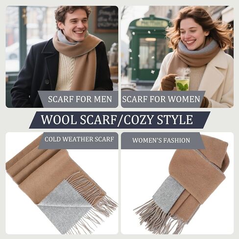 أوشحة صوف 100% من Temminc للرجال والنساء، وشاح صوف مريح فاخر أيرلندي ناعم للخريف والشتاء، هدية منقوشة بنقش مربعات in Kuwait