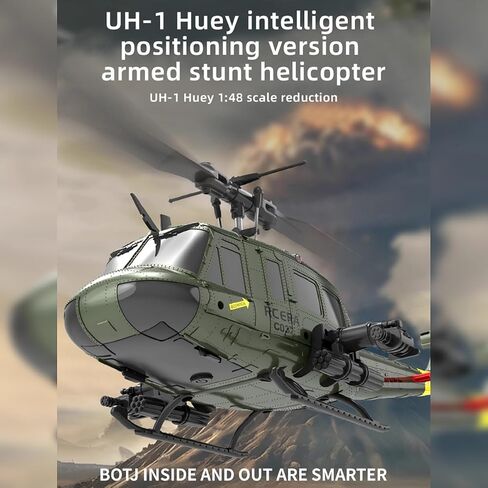 C032 UH-1 Huey RC مروحية للبالغين، مقياس 1/48 2.4G 6CH طائرة هليكوبتر عسكرية للتحكم عن بعد بدون طيار، رحلة حيلة ثلاثية الأبعاد وطائرة RC عالية الدقة للمبتدئين (فم القرش (3 بطاريات)) in Kuwait