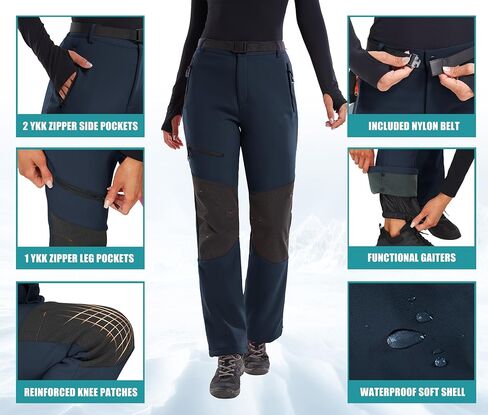 IUGA Snow Pants Womens Ski Hiking Pants Waterproof Outdoor Insulated Softshell Winter Fleece Lined Snowboard Pants 4 Pockets in Kuwait
