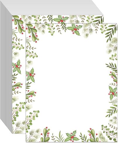 100 PCS Holly Ivy Christmas Holiday Letterhead Christmas Border Computer Paper Stationery Paper for Note Letters to Santa Holiday Holly Printer Papers Invitations Office School 8.5 x 11 In in Saudi Arabia