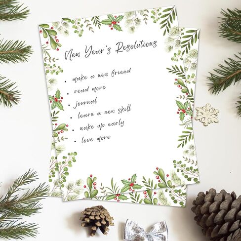 100 PCS Holly Ivy Christmas Holiday Letterhead Christmas Border Computer Paper Stationery Paper for Note Letters to Santa Holiday Holly Printer Papers Invitations Office School 8.5 x 11 In in Saudi Arabia