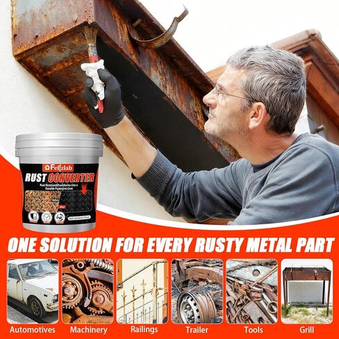 محول الصدأ 34.99 أونصة سائلة وبطانة معدنية 2 في 1، طلاء مزيل الصدأ ذو أساس مائي للسيارات والبوابات المعدنية والأدوات، طلاء مضاد للصدأ طويل الأمد مقاوم للأشعة فوق البنفسجية in Kuwait