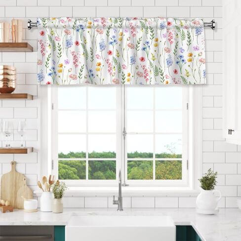 الستائر الأزهار السوداء للنوافذ أسود أبيض زهرة الستارة الستارة للمطبخ غرفة المعيشة مقهى الطابق السفلي الحديثة قضيب جيب الستار لبلد المزرعة 54 × 18 بوصة in Kuwait