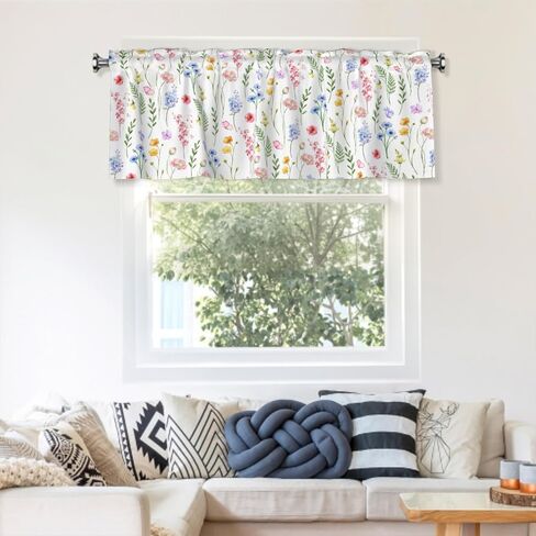 الستائر الأزهار السوداء للنوافذ أسود أبيض زهرة الستارة الستارة للمطبخ غرفة المعيشة مقهى الطابق السفلي الحديثة قضيب جيب الستار لبلد المزرعة 54 × 18 بوصة in Kuwait