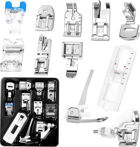 11 Pieces Sewing Machine Presser Foot Set, Presser Feet Fits for Most Low Shank Snap On Singer, Brother, Babylock, Euro-Pro, White, Elna Sewing Machine Spare Parts Accessories in Saudi Arabia