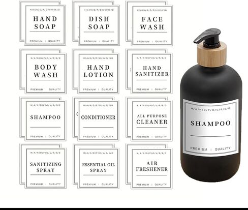 24 PCS White Waterproof Labels for Bathroom Bottles, Removable Self-Adhesive Label for Glass/Plastic Bottle, Shampoo and Conditioner Dispenser Label Stickers in Saudi Arabia