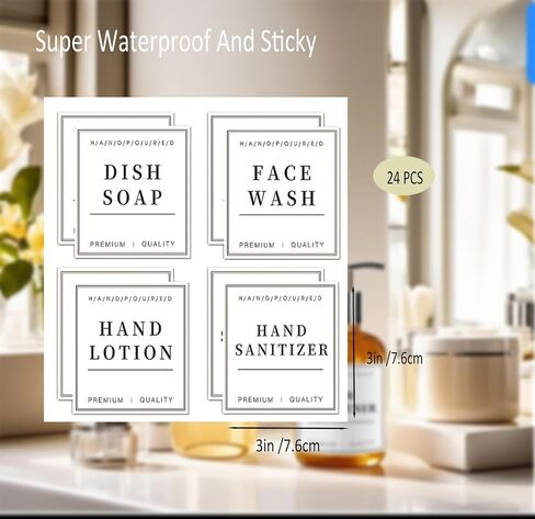 24 PCS White Waterproof Labels for Bathroom Bottles, Removable Self-Adhesive Label for Glass/Plastic Bottle, Shampoo and Conditioner Dispenser Label Stickers in Saudi Arabia