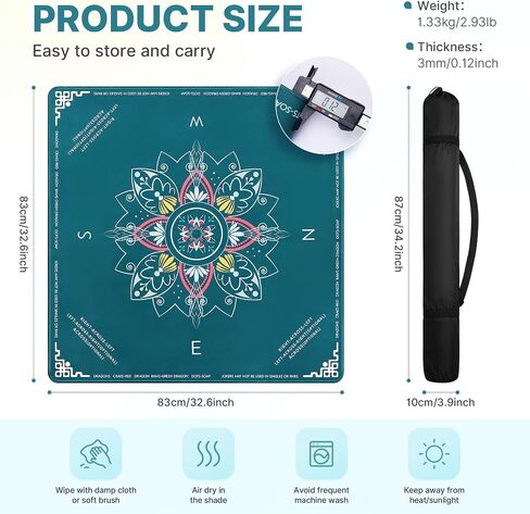 Mahjong Mat for Table with Rules, 32.6"x32.6" Non-Slip Mahjong Table Cover, Noise-Reducing Table Cloth for American Mahjong, Poker, Card & Board Games, Portable with Travel Bag (Green) in Saudi Arabia