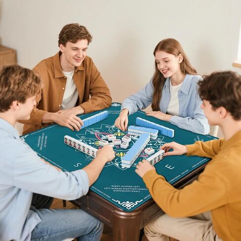 Mahjong Mat for Table with Rules, 32.6"x32.6" Non-Slip Mahjong Table Cover, Noise-Reducing Table Cloth for American Mahjong, Poker, Card & Board Games, Portable with Travel Bag (Green) in Saudi Arabia