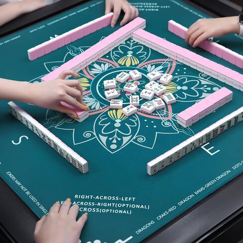 Mahjong Mat for Table with Rules, 32.6"x32.6" Non-Slip Mahjong Table Cover, Noise-Reducing Table Cloth for American Mahjong, Poker, Card & Board Games, Portable with Travel Bag (Green) in Saudi Arabia