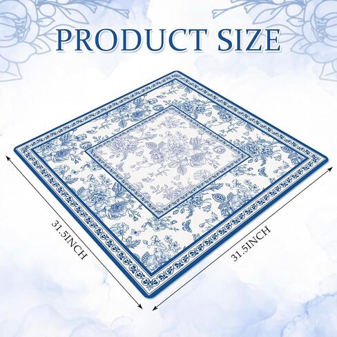 حصيرة ماهجونغ الصينية مع حقيبة حمل مقاس 31.5 بوصة × 31.5 بوصة، حصيرة طاولة على شكل زهرة زرقاء، غطاء طاولة ألعاب غير قابل للانزلاق من الأزهار لألعاب لوحة البطاقات والبلاط in Kuwait